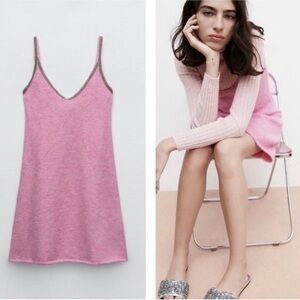 Zara Alpaca Wool Fuzzy Mini Dress Silver Beaded Strap Embellishments